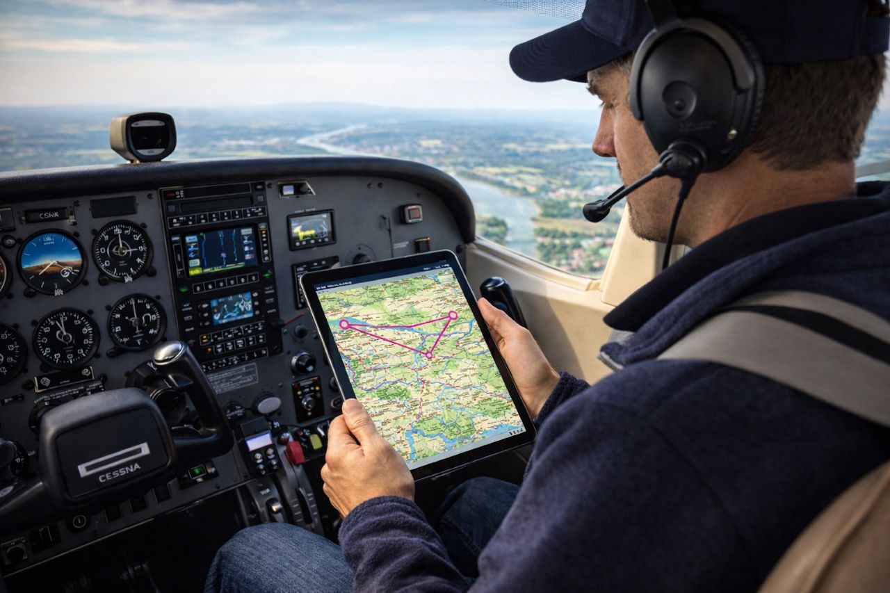 Pilot v športovom lietadle sleduje trasu vyhliadkového letu – dlhší let (60–75 minút) dá viac času na výhľady aj prispôsobenie trasy