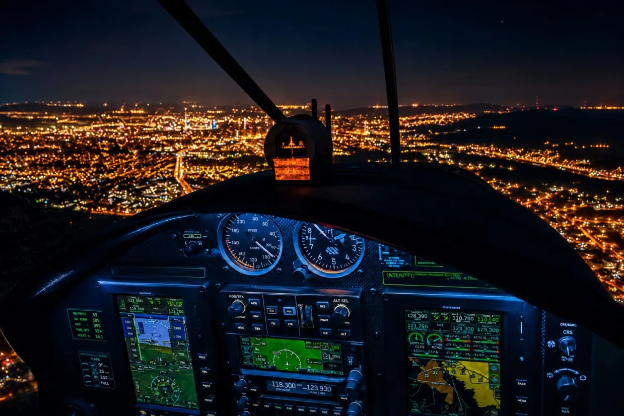 Nočný let pilotom lietadla na skúšku Bratislava-4