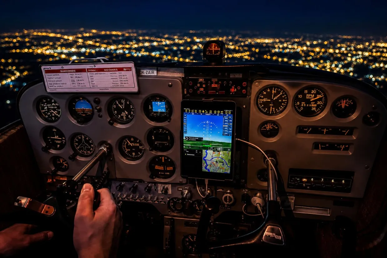 Nočný let pilotom lietadla na skúšku Košice-1