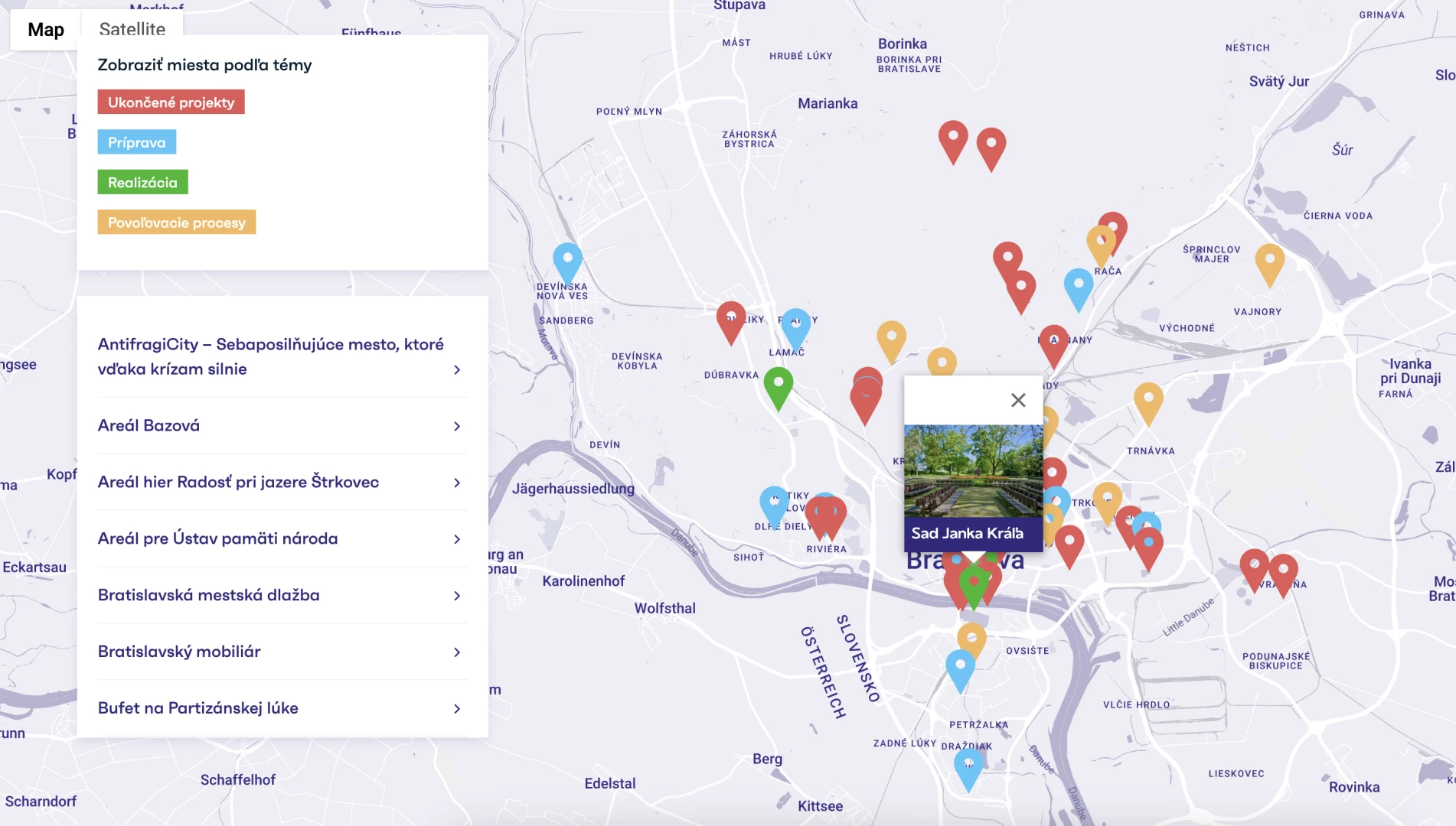 Integrácia Google Maps API, filtrovanie obsahu na mape