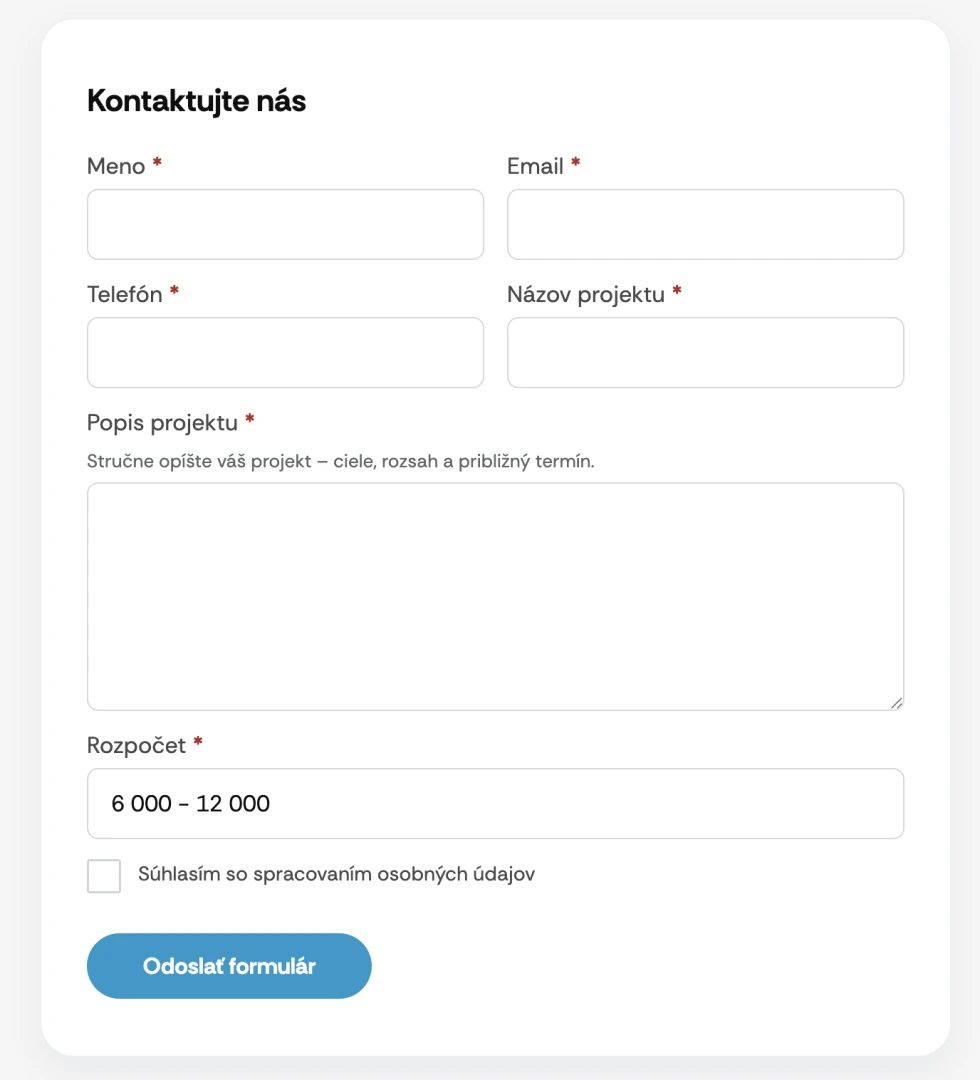 Kontaktný formulár napojený priamo na CRM systém